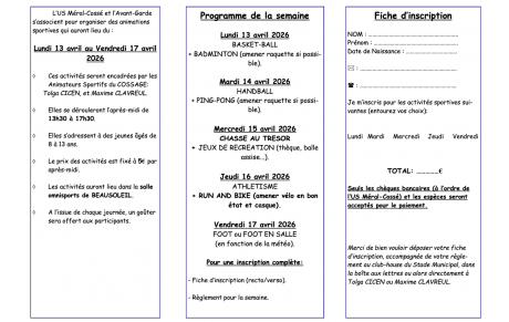 Les Animations Sportives printemps 2026